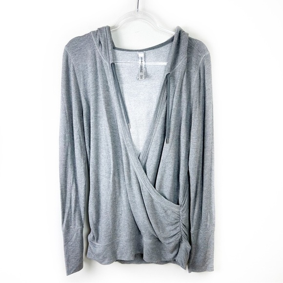 Uniquely Lorna Jane Heather gray athletic faux wrap hooded sweater size: L - Picture 1 of 11